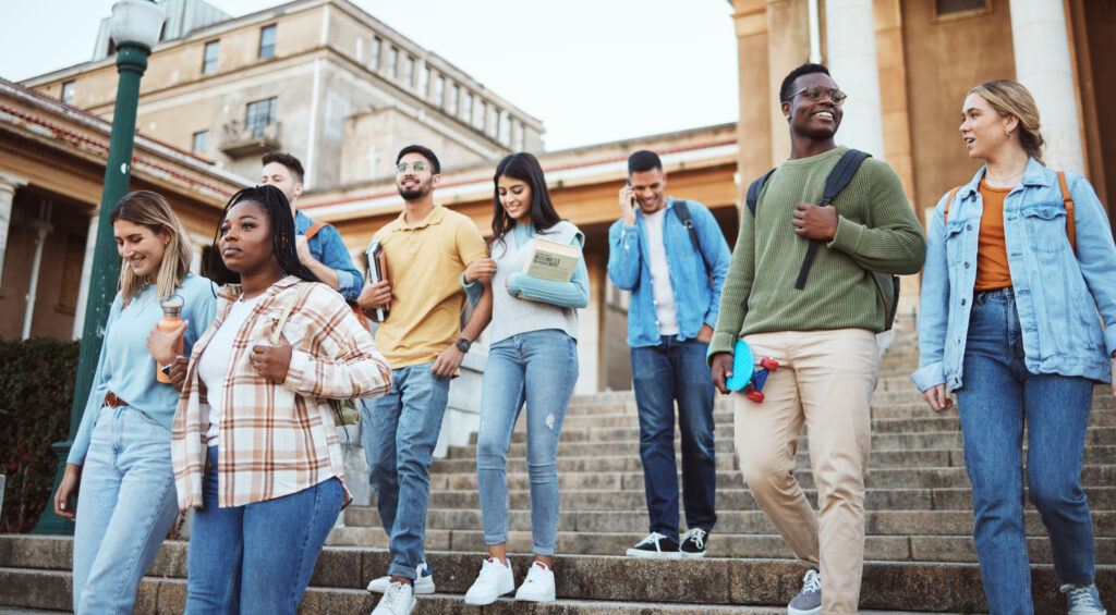 Indian students walking on an international university campus abroad